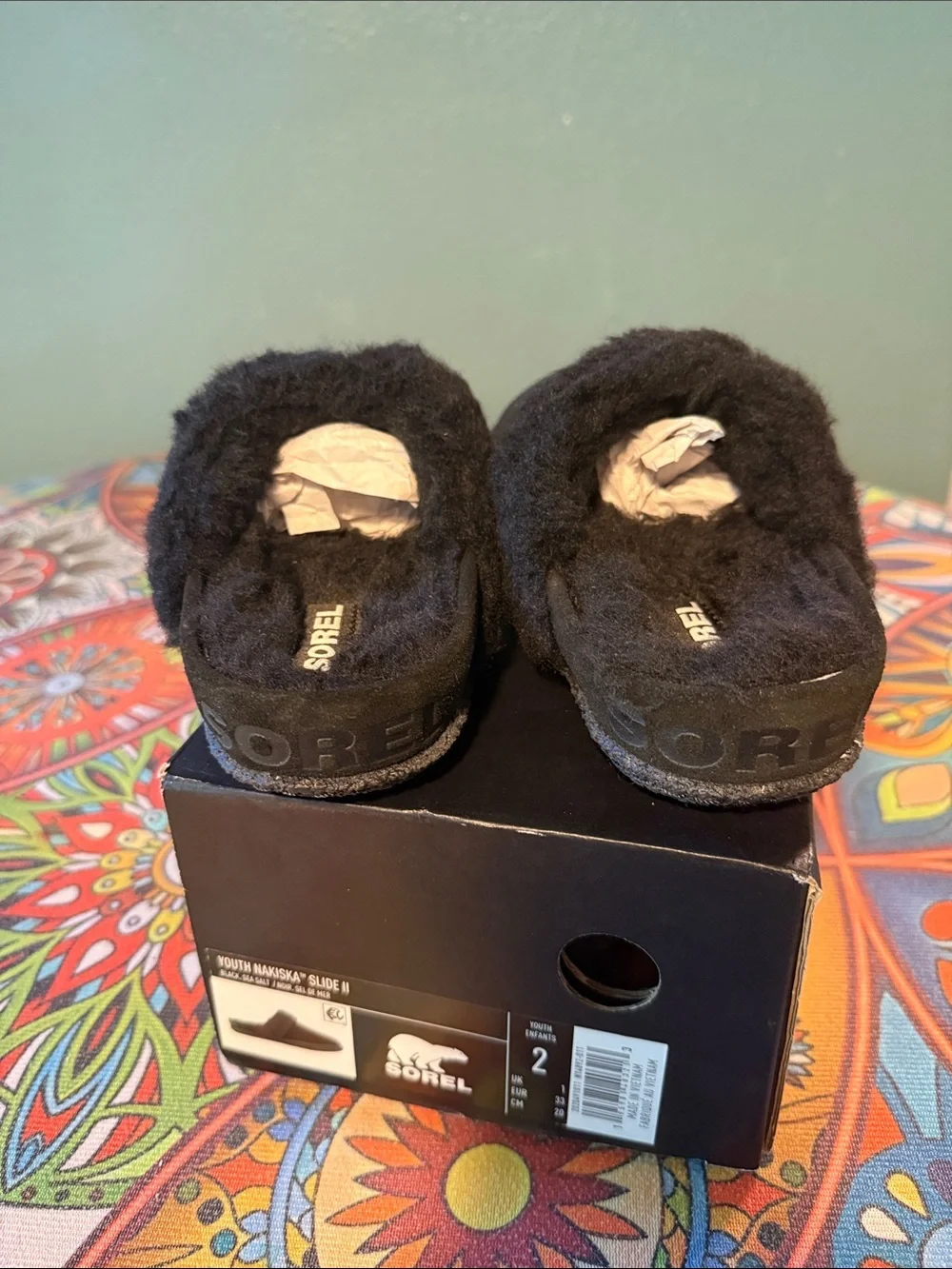 Sorel Black Plush Slide Slippers